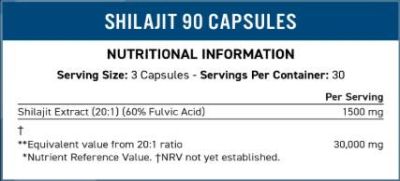 Applied Nutrition  Shilajit 500 mg | 60% Fulvic Acid  [90 капсули, 30 Дози]