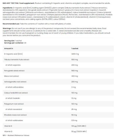 BAD ASS  Bad Ass Test Pak | Advanced T-Boost Formula  [30 Пакета, 30 Дози]