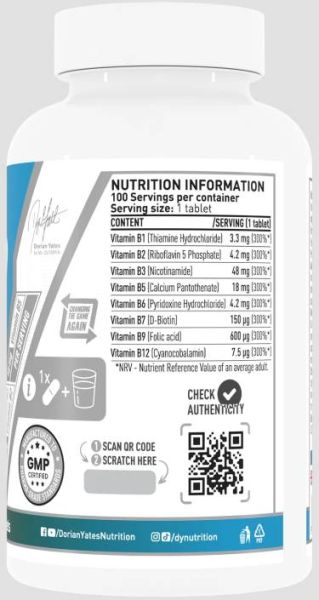 Dorian Yates Nutrition  Vitamin B Complex  [100 Таблетки, 100 Дози]
