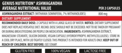 Genius Nutrition  Ashwagandha  [90 капсули, 45 Дози]
