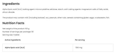 OstroVit  ALA / Alpha Lipoic Acid 590 mg  [90 Таблетки, 90 Дози]