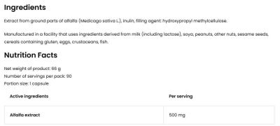 OstroVit  Alfalfa 500 mg / Vege  [90 капсули, 90 Дози]