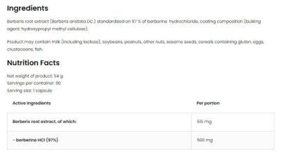 OstroVit  Berberine HCl 500 mg | 97% Berberis Root Extract  [90 капсули, 90 Дози]