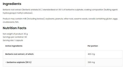 OstroVit  Berberine Sulphate 396 mg | 99% Berberis Root Extract  [60 капсули, 60 Дози]