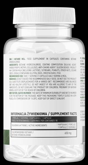 OstroVit  Betaine HCl 650 mg  [90 капсули, 90 Дози]