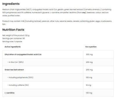 OstroVit  CLA + Green Tea + L-Carnitine  [90 Гел капсули, 90 Дози]