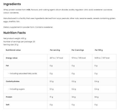 OstroVit  Clear Whey Isolate | 84% Whey Protein Isolate ~ Zero Fat & Carbs  [400 грама, 20 Дози]