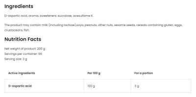 OstroVit  D-Aspartic Acid / DAA Powder  [200 грама, 66 Дози]