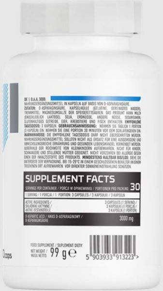 OstroVit  DAA 3000 | D-Aspartic Acid Caps  [90 капсули, 30 Дози]