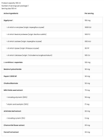 OstroVit  Digezyme® Shot | with Betaine HCL, Milk Thistle & Artichoke  [100 мл, 1 Доза]