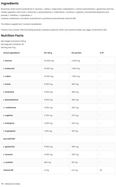 OstroVit  EAA / Essential Amino Acids  [200 грама, 20 Дози]