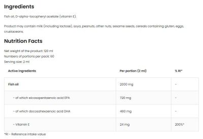 OstroVit  Elite Omega 3 Liquid | 60% EPA + DHA  [120 мл, 60 Дози]