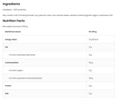OstroVit  Erythritol / Sugar Free Sugar  [1000 грама]