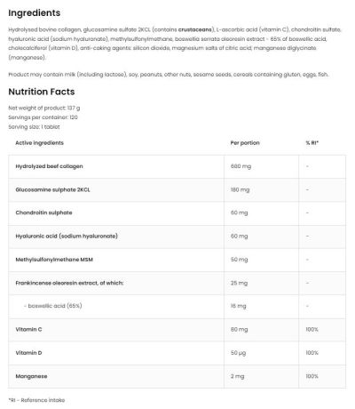 OstroVit  Flex Regen | Collagen + Glucosamine, Chondroitin, MSM, Hyaluronic Acid  [120 Таблетки, 120 Дози]