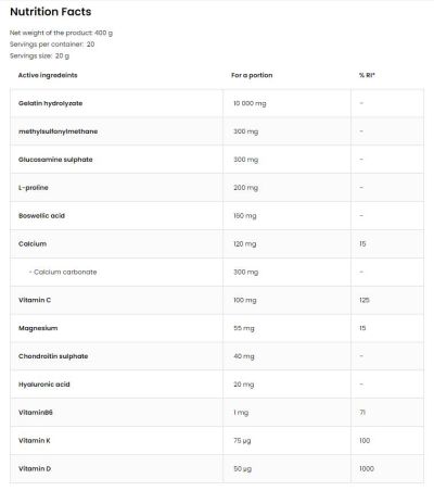 OstroVit  Flex Regen | Collagen + Glucosamine, Chondroitin, MSM, Hyaluronic Acid  [400 грама, 20 Дози]