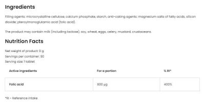 OstroVit  Folic Acid 800 mcg  [90 Таблетки, 90 Дози]