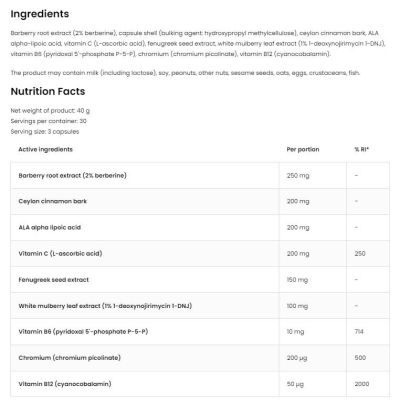 OstroVit  Glucose System Aid | with Berberine, Alpha Lipoic Acid, Cinnamon & Mulberry  [90 капсули, 30 Дози]
