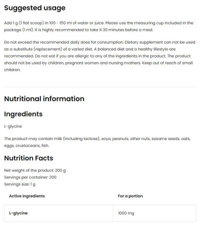 OstroVit  Glycine Powder  [200 грама, 200 Дози]