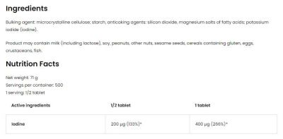 OstroVit  Iodine 400 mcg | Potassium Iodine  [250 Таблетки, 500 Дози]