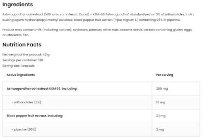 OstroVit  KSM-66 Ashwagandha® 200 mg / Vege Caps  [120 капсули, 120 Дози]