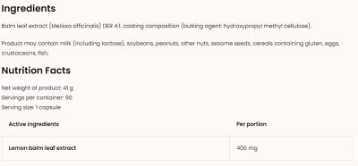 OstroVit  Lemon Balm 400 mg | Vege - Маточина  [90 капсули, 90 Дози]