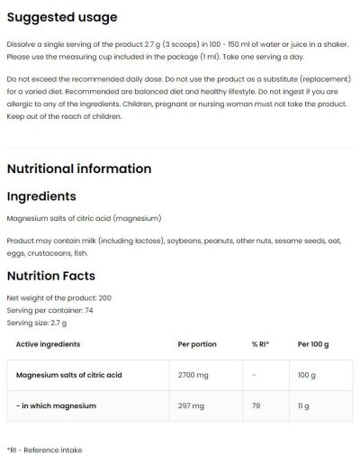 OstroVit  Magnesium Citrate Powder  [200 грама, 74 Дози]
