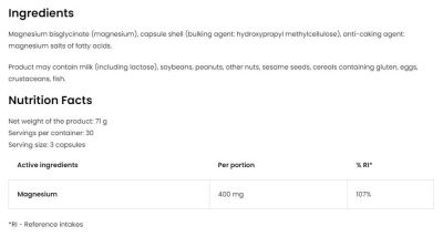 OstroVit  Magnesium Glycinate | 400 mg Serving of Magnesiuim Bisglycinate  [90 капсули, 30 Дози]