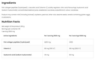 OstroVit  Marine Collagen & Hyaluronic Acid Powder | with Vitamin C  [200 грама, 40 Дози]