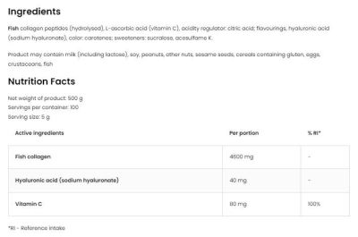 OstroVit  Marine Collagen & Hyaluronic Acid Powder | with Vitamin C  [500 грама, 100 Дози]