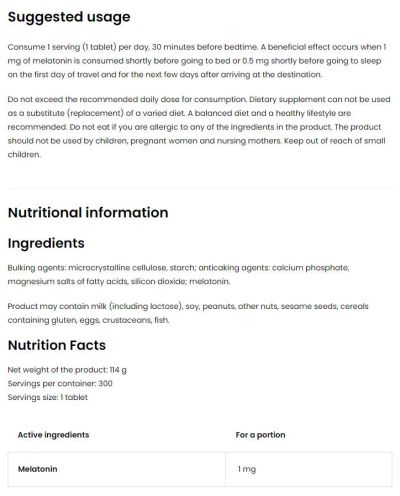 OstroVit  Melatonin 1 mg  [300 Таблетки, 300 Дози]