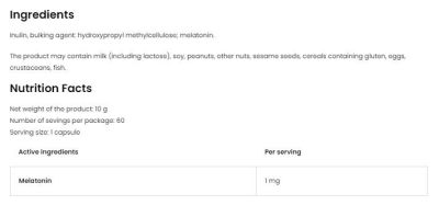 OstroVit  Melatonin 1 mg  [60 капсули, 60 Дози]