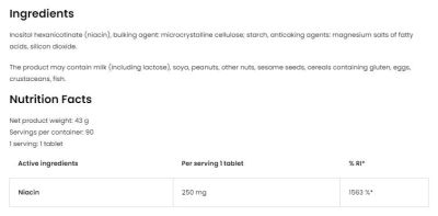 OstroVit  Niacin 250 | No-Flush  [90 Таблетки, 90 Дози]