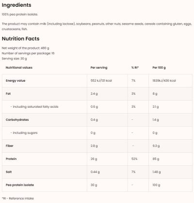 OstroVit  Pea Protein Isolate | with 85% Protein  [480 грама, 16 Дози]
