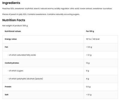 OstroVit  Peach Jelly | 92% Real Fruits ~ No Added Sugar  [500 грама]