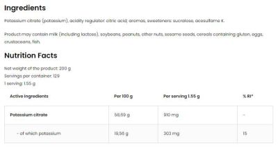 OstroVit  Potassium Citrate Powder  [200 грама, 129 Дози]