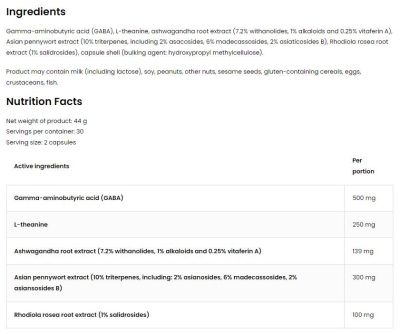 OstroVit  Serenesol | Stress & Serenity Formula with Gaba, L-Theanine & Ashwagandha  [60 капсули, 30 Дози]