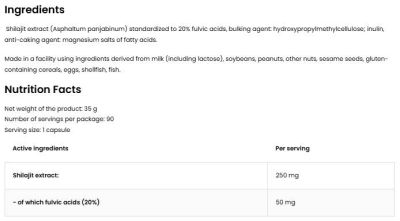 OstroVit  Shilajit 250 mg | with 20% Fulvic Acid  [90 капсули, 90 Дози]