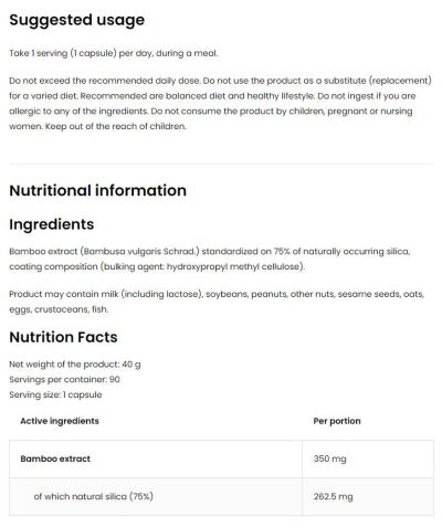 OstroVit  Silica Bamboo 350 mg / Vege  [90 капсули, 90 Дози]