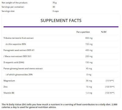 OstroVit  Testo Booster | with Tribulus, Fenugreek, Maca, DAA & Ginseng  [90 капсули, 30 Дози]