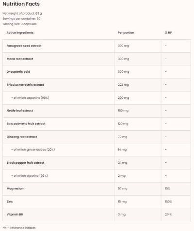 OstroVit  Testo Extreme | with Maca, Fenugreek & Tribulus  [90 капсули, 30 Дози]