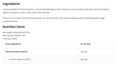 OstroVit  Tribulus Terrestris 90 | Vege  [360 Таблетки, 360 Дози]