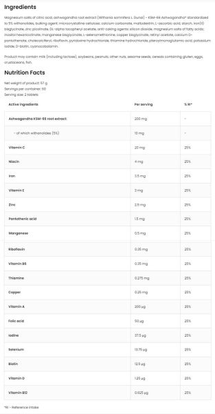 OstroVit  Vit&Min + Ashwagandha | Multivitamin Formula + KSM-66®  [120 Таблетки, 60 Дози]