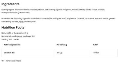 OstroVit  Vitamin B12 Methylcobalamin 100 mcg  [120 Таблетки, 120 Дози]