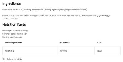 OstroVit  Vitamin C 1000 mg  [120 капсули, 120 Дози]