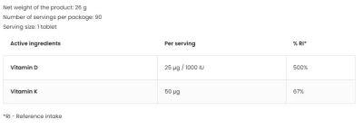 OstroVit  Vitamin D3 1000 IU + K2 50 mcg  [90 Таблетки, 90 Дози]