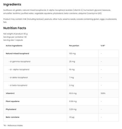 OstroVit  Vitamin E / Natural Tocopherols Complex  [90 Гел капсули, 90 Дози]