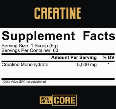 Rich Piana 5% Nutrition  Creatine Monohydrate Powder | Core Series  [300 грама, 60 Дози]