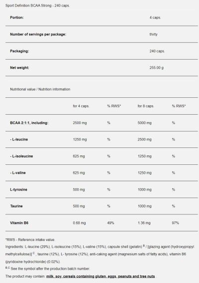 Sport Definition  BCAA Strong  [240 капсули, 60 Дози]