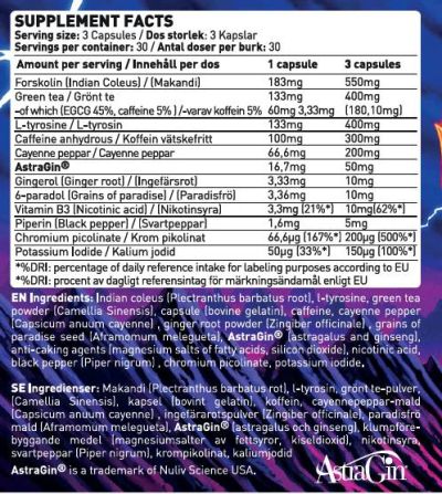 SWEDISH Supplements  Hellfire | with Forskolin, Grains of Paradise & Green Tea  [90 капсули, 30 Дози]