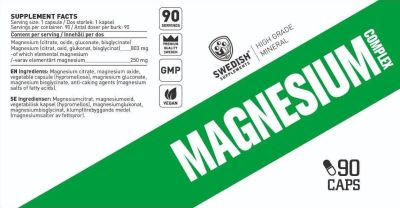 SWEDISH Supplements  Magnesium Complex | 4 Types Matrix ~ Citrate, Oxide, Gluconate, Bisglycinate  [90 капсули, 90 Дози]